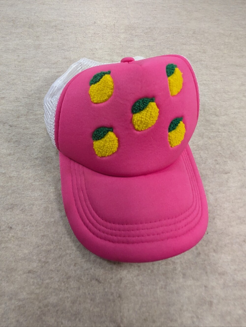 Cute Fun Teen Tween Pink Trucker Hat Yellow Lemon Embroidery Girlhoodcore Preppy